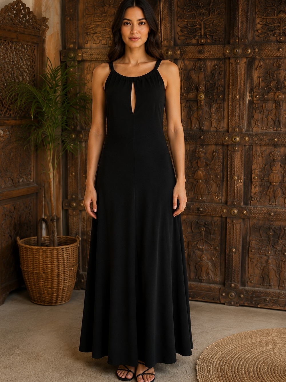 Banana Republic NWT Black Maxi Dress Size Small Keyhole Neckline $110 Retail